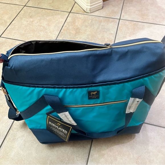 NWT Dabney Lee Navy & Aqua Insulated Picnic Tote w/ Detachable Shoulder Strap - Picture 5 of 8